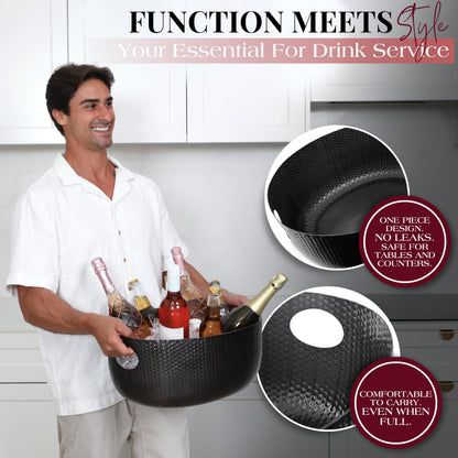 Gusto Nostro Large Beverage Tub for Parties - Metal Tub for Wine Bottles,Champagne,Beers - High Capacity Ice Bucket for Drinks - Extra Large Ice Buckets for Parties (22 qt) Outdoor Party Drink Bucket