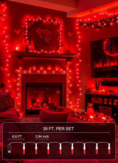 Minetom 100 LED Mini String Lights, 39 Feet, USB Operated, Waterproof, Red, Indoor Holiday Decor, Model 81f52da7-2600-4e92-a