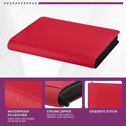 16 Pocket Toploader Binder,Holds 640 Top Loaders,Top Loader Binder for 3" x 4"Rigid Cards,Sleeves Card Collection Binder,20 Double Sided Pages,Compatible with Trading & Sports Holder (16Red)