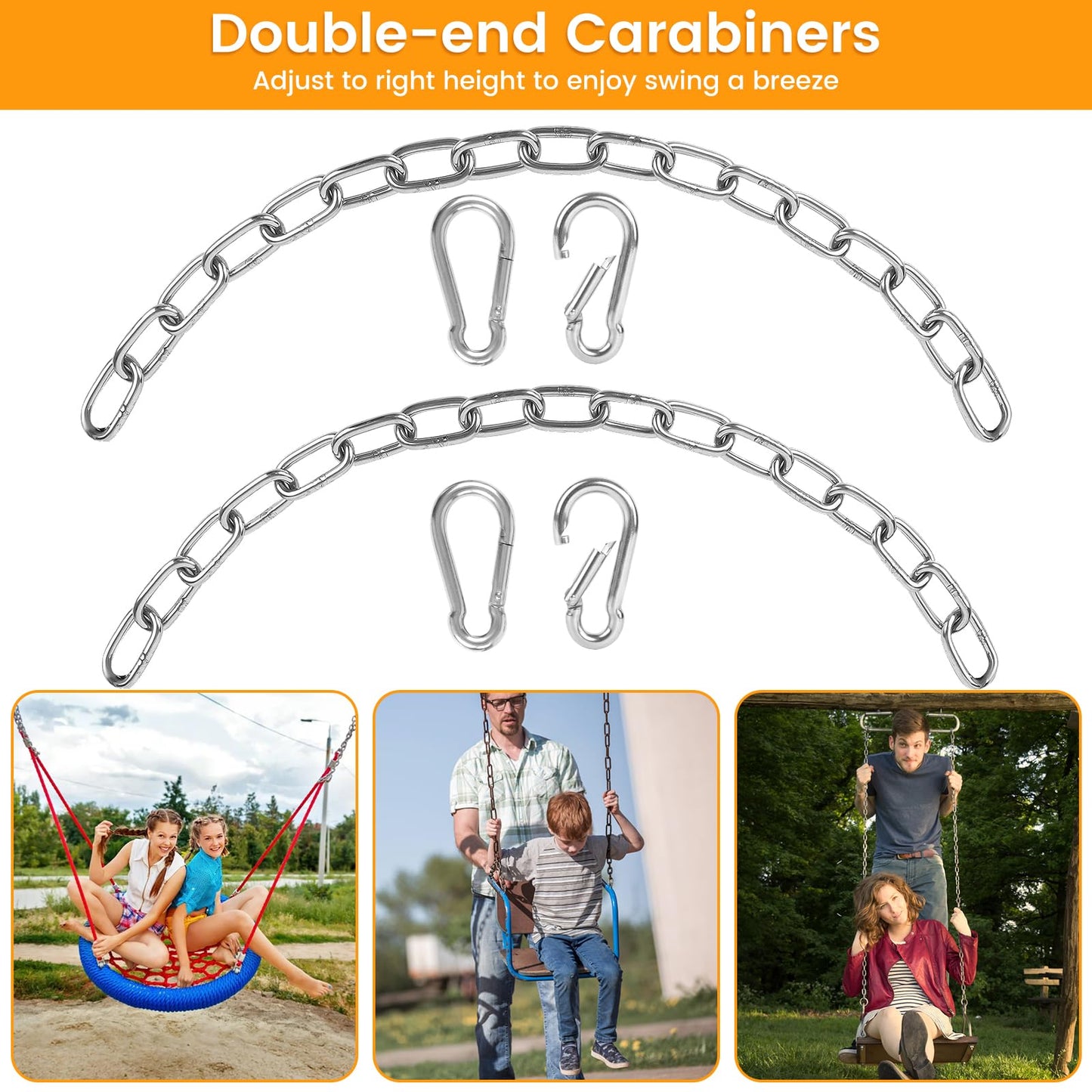 2 Pack 30 Inch Heavy Duty Chains for Swing, 440LB Hanging Chair Chain with 5/16 Thick Clasps, Adjustable Stainless Steel Chain Extension for Porch Tree Swing Hammock Chair Boxing Bag Yoga Gym