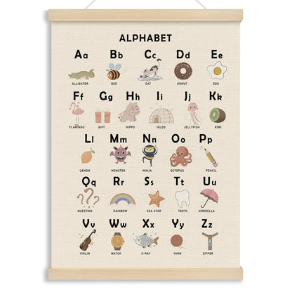 MOTERMATE Boho Alphabet Poster Hanger Frame, ABC Educational Wall Hanging Decor Art Framed for Toddlers Kids Room Playroom Nursery Classroom, Cartoon Alphabet Chart Wall Poster Prints, 12x16 Inch
