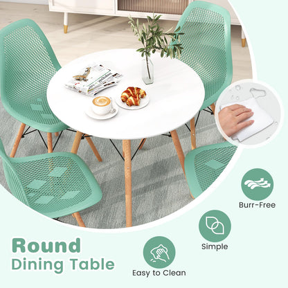 Giantex Round Dining Table Set for 4, 31.5" Kitchen Table and Chairs with Solid Wood Legs, Mesh Plastic Seats, Metal Frame, Space Saving Dinette Set for Apartment, Home Office (White+Green)