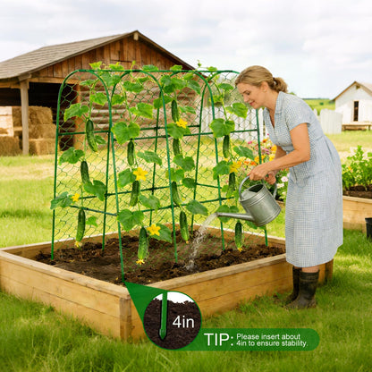 Amoskey Cucumber Trellis for Raised Beds, Cucumber Trellis for Climbing Plants Outdoor, with Garden Netting and Plant Clip, Metal Arch Garden Trellis Ideal for Cucumbers, Tomatoes, and Flowers