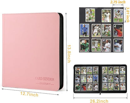 12-Pocket Business Card Binder holds 720 Cards, Premium Diamond Texture PU Leather Name Card Holder Organizer with Zipper, Black Sleeves Side Loading Card Book for Collectors & Office(pink)