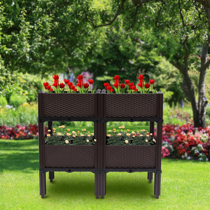 DYRABREST Set of 4 Raised Garden Bed Self-Watering Plastic Planter Box Stand with Legs, Sun and Frost Resistant Planter Outdoor Vegetable Growing Bed for Flower Herb Backyard, Patio, Balcony