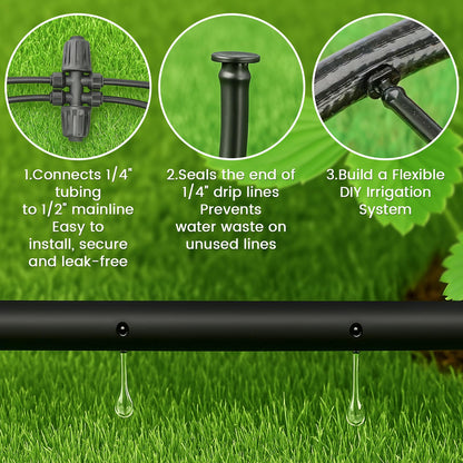 MIXC 1/4" Irrigation Dripline Tubing (100 Ft Roll), Saving 80% Water, 6" Emitter Spacing, 0.5 GPH Emitters Built-In Drip Irrigation Line with 1/4" Fittings Included, Black