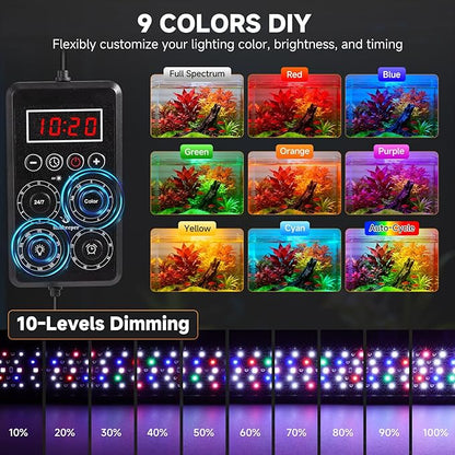 fishkeeper Smart LED Aquarium Light with One-Button Real-Time Sync, 24/7 Mode Full Spectrum Fish Tank Lights, 9 Colors DIY, 9 Timer, 10 Brightness IP68 Waterproof Aquarium Plant Light for 32-40 inch