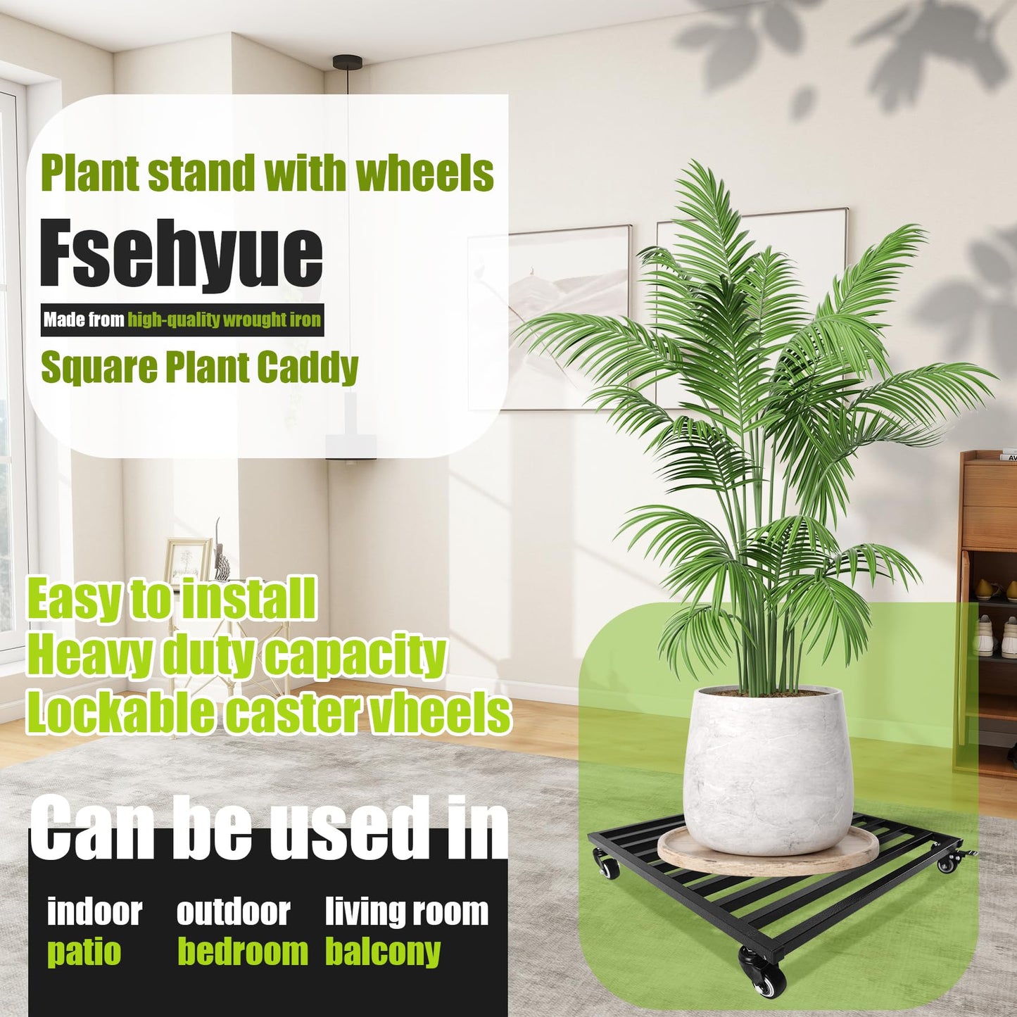 Plant Caddy with Wheels 20'' 2 Pack Metal Rolling Plant Stand Plant Dolly with Lockable Casters Aluminium Heavy Duty Pot Mover Rollers Indoor Outdoor Planter Trolley Holds up 450 Lbs Planter Black