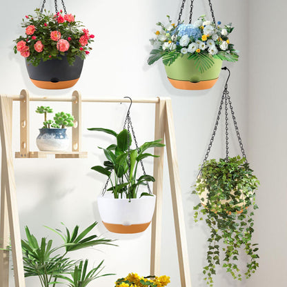 KPUVX 4 Pack Plastic Hanging pots for Plants Indoor,8 Inch Plant Pot Indoor Outdoor Hanging Baskets,Hanging Flower Pots with Drainage Holes and Chain for Garden Porch Plants(Black)