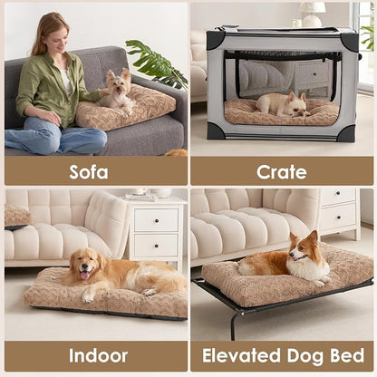 EHEYCIGA Washable XL Dog Bed for Crate 41x27 Inch, Kennel Pad for Extra Large Dogs Up to 65 lbs, Plush and Comfy Pet Sleeping Mat, Camel