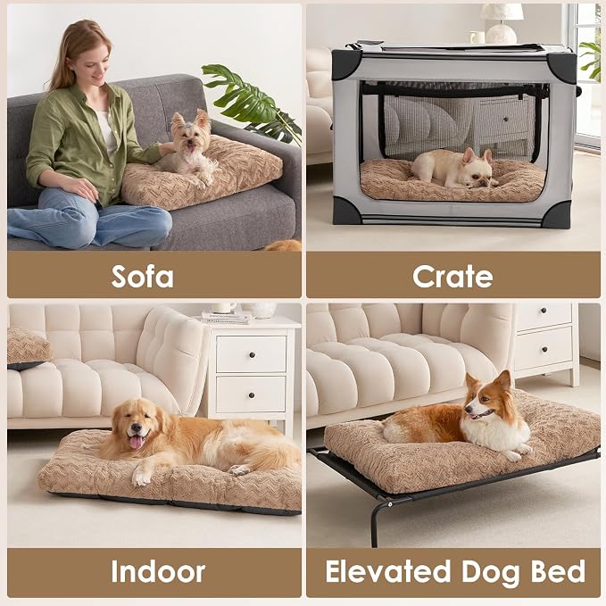 EHEYCIGA XXL Washable Dog Bed for Crate 47x29 Inch, Kennel Pad for Extra Large Dogs Up to 100 lbs, Plush and Comfy Pet Sleeping Mat, Camel