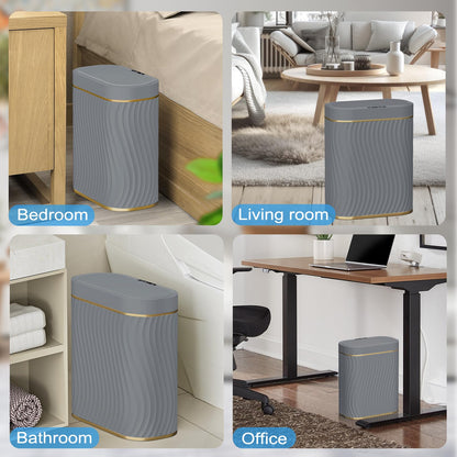 Ogikey Bathroom Small Trash Can with Automatic Touchless Lid, 2.6 Gallon Smart Garbage Can Narrow Waterproof Trash Bin for Bedroom, Office, Living Room