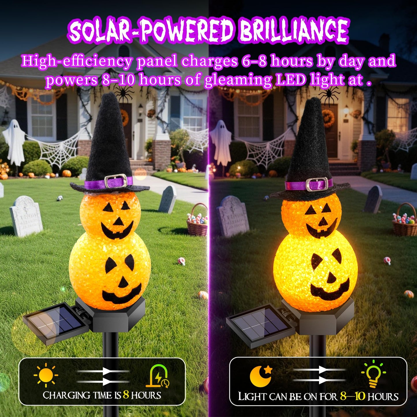 Halloween Pumpkin Solar Garden Light 2 Packs, Festive Garden Light Decoration for Halloween, Pumpkin Light for Outdoor Pathway, Lawn, Yard, Pond Decor