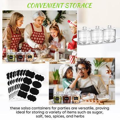 LemonRoad Set of 3 Clear Acrylic Sugar Bowl with Lid and Spoon for Coffee Bar Accessories, 7oz Tea Sugar Coffee Containers Salt Canister Spice Jars, Kitchen Seasoning Box Condiment Pots with Labels