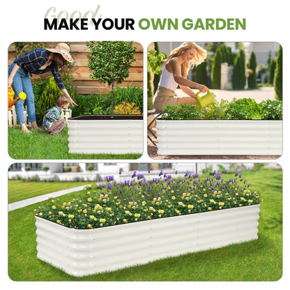 G GOOD GAIN Raised Garden Bed Kit - 5-in-1 Adjustable Galvanized Metal Planter Box with Protective Tape & Gloves & Tools | 8x3x1.4ft Outdoor Raised Bed for Gardening Vegetables, Flowers, Herbs, Green