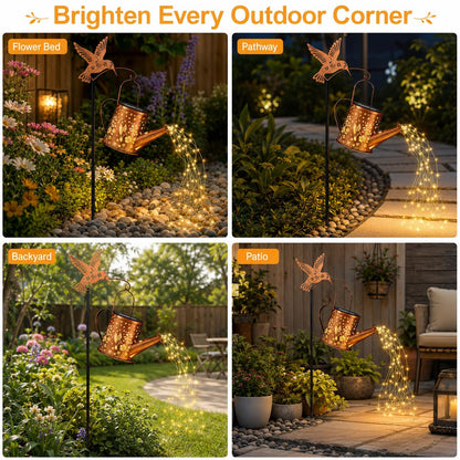Hummingbird Solar Watering Can Light, Outside Metal Watering can Landscape Lights for Garden Yard Patio Pathway Decor Birthday Gifts for Women Mom,Grandma -with Pole