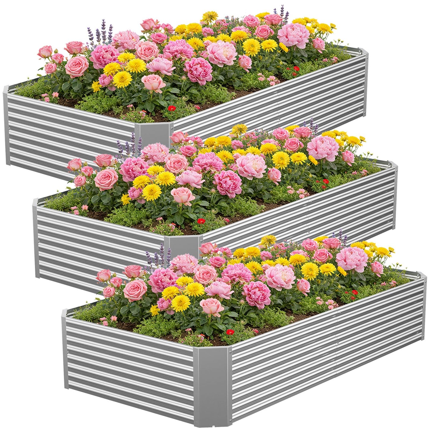 Annzoe 3 Pcs 6 x 3 FT Galvanized Steel Raised Garden Bed – Outdoor Planter Box for Root Vegetables, Herbs & Flowers, Large Metal Garden Beds for Backyards, Terraces and Balconies