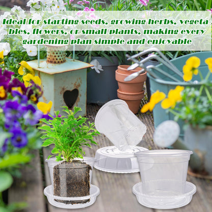 Plukeen 72 Pcs/36 Set 4 Inches Transparent Plastic Flower Pot with Trays Drainage Holes for Small Indoor Plants Seedling Starter Various Plants