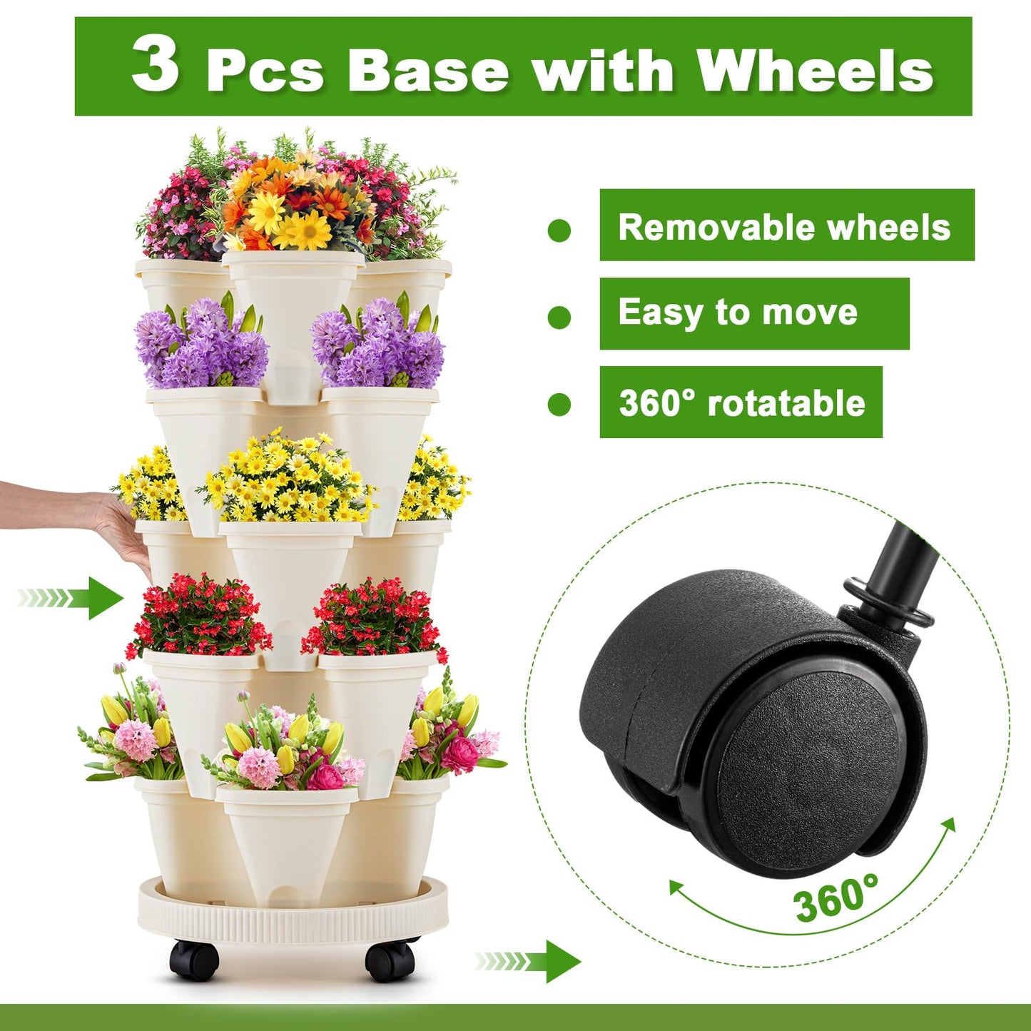 Nitial 3 Set 5 Tier Vertical Garden Planter Stackable Planters with Tray and Planting Tools Accessories for Indoor Outdoor Strawberries Herbs Peppers Flowers and Succulents