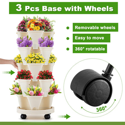 Nitial 3 Set 5 Tier Vertical Garden Planter Stackable Planters with Tray and Planting Tools Accessories for Indoor Outdoor Strawberries Herbs Peppers Flowers and Succulents