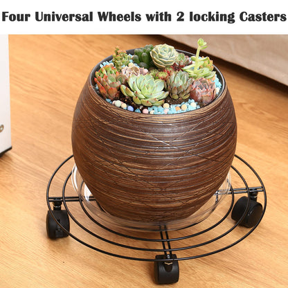 Planterhoma 3 Packs Large Metal Plant Caddy 13.8 Inches Plant Dolly with Wheels Heavy Duty Iron Rolling Plant Stand with Casters for Indoor and Outdoor Plant Pot Rollers White, 3-pack Plant Saucers