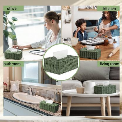 Acellegic Sage Green Tissue Box Cover Rectangle Natural Paper Rope Hand Woven Tissue Box Holder for Bathroom Living Room Bedroom Kitchen Table Desk Office Farmhouse Home Decor