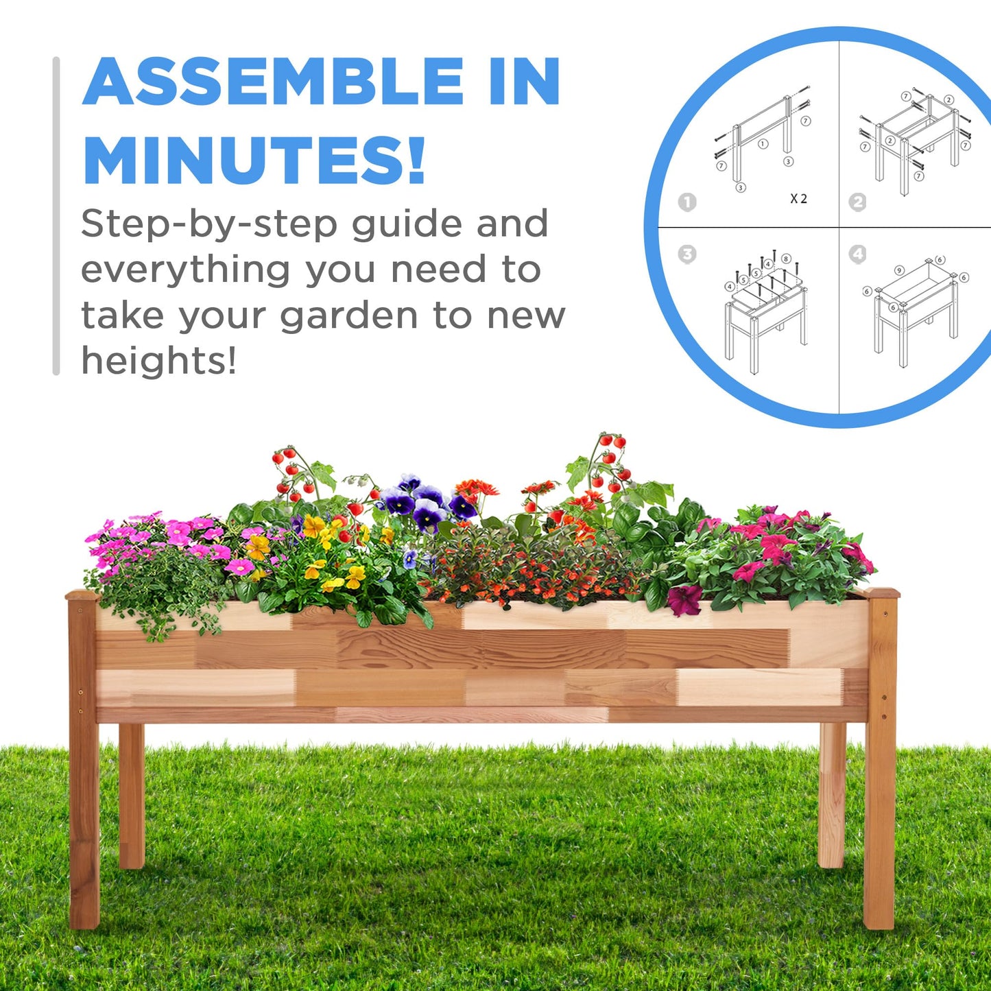 Jumbl, Cedar Raised Garden Bed, Elevated Wood Planter for Growing Fresh Herbs, Vegetables, Flowers, Succulents - 72x23x30”