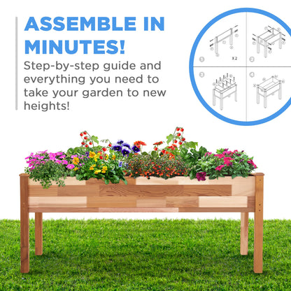 Jumbl, Cedar Raised Garden Bed, Elevated Wood Planter for Growing Fresh Herbs, Vegetables, Flowers, Succulents - 72x23x30”