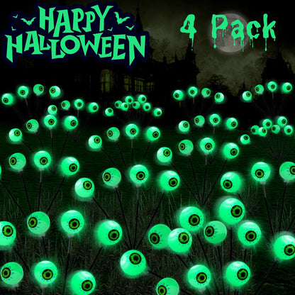 LCHUANG 4 Pack Halloween Decorations Outdoor Lights - 32LED Solar Scary Eyeball Pathway Light Swaying by Wind, Waterproof Solar Halloween Stake Lights for Garden Porch Lawn Pathway (Green)