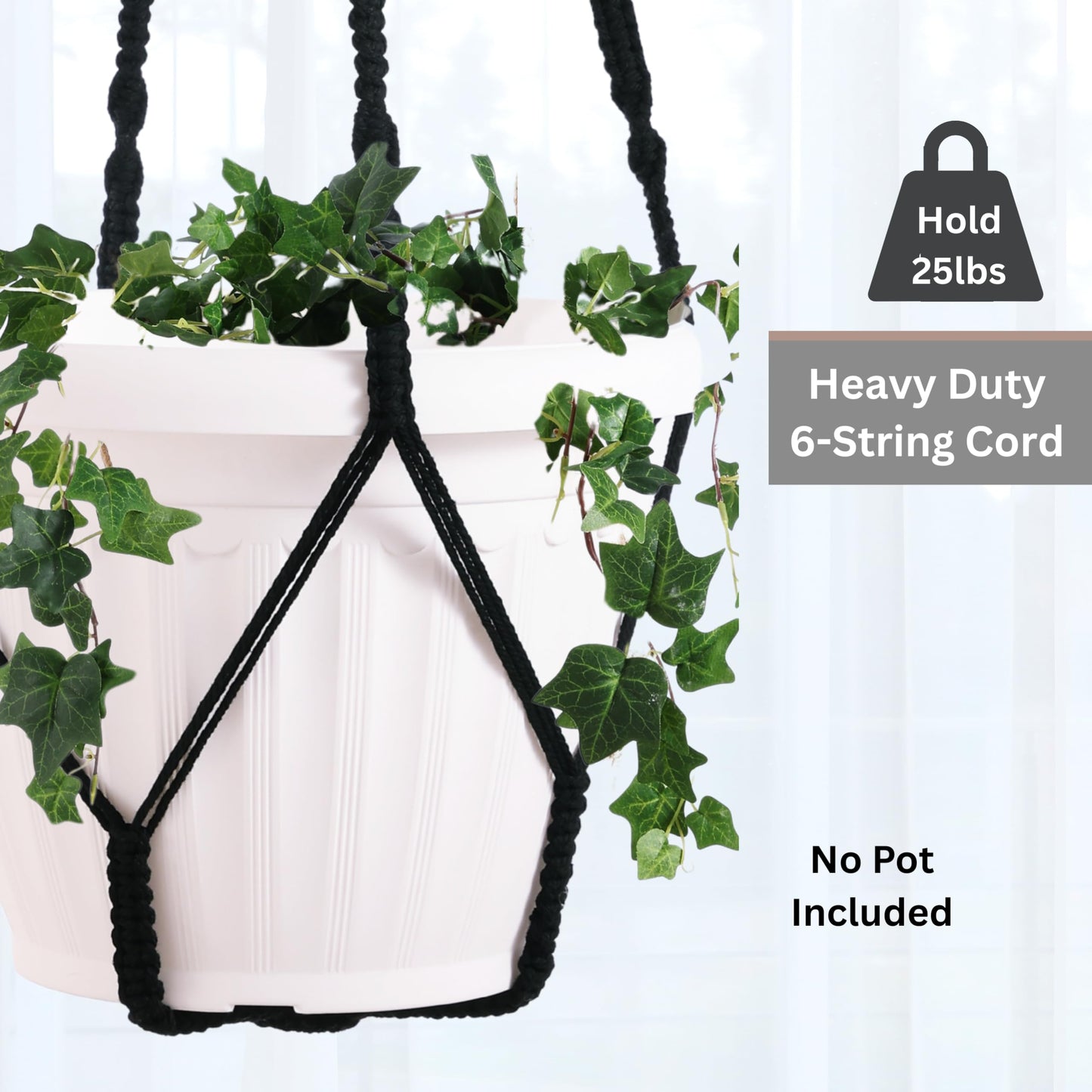 Shineloha Giant XXL 55 Inches Macrame Planter Hanger Large for 15 inch Pot + Swag Hook | Extra Large Hanging Planter for Indoor Plants | No Pot/Plant Included (XXL Black)