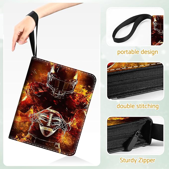 Football Card Binder Holder 480 Pockets with 60 Removable Sleeves, Portable Sports Trading Cards Binder Album Collector Organizer Protectors with Zipper,Waterproof