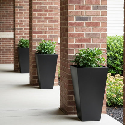 Worth Garden 20" Tall Planters Set of 2 – Large Black Tapered Plastic Flower Pots for Indoor & Outdoor Use – Modern Plant Containers with Drainage Holes – Ideal for Front Porch, Patio, Balcony