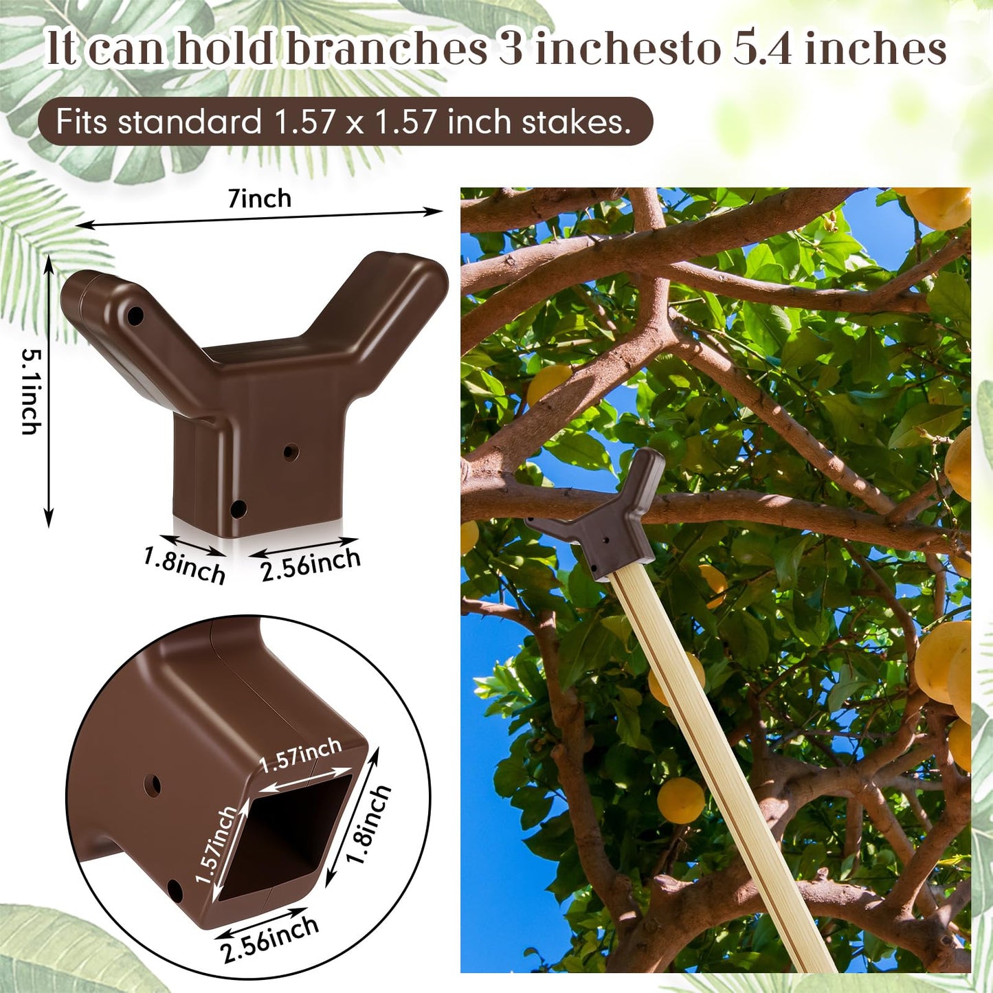 Yungyan 8 Pcs Tree Support, Plastic Fruit Branch Support Device Tree Brace Prevent Them from Breaking for Vineyards Ornamental Gardens Orchards Fits on Standard 1.57 x 1.57 Inch Lumber (Brown)