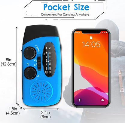 Emergency Hand Crank Radio with LED Flashlight for Emergency, AM/FM Portable Weather Radio with 2000mAh Power Bank Phone Charger, USB Charged & Solar Power for Camping, Emergency(Blue)