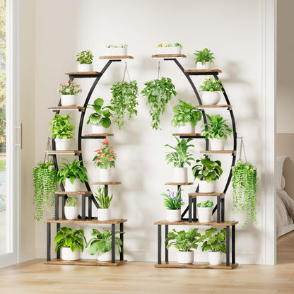 BACEKOLL Plant Stand Indoor with Grow Lights, 9 Tiered Metal Plant Shelf, 64" Tall Plant Stand for Indoor Plants Multiple, Large Plant Rack Display Shelf, Curved Plant Holder for Living Room, Patio