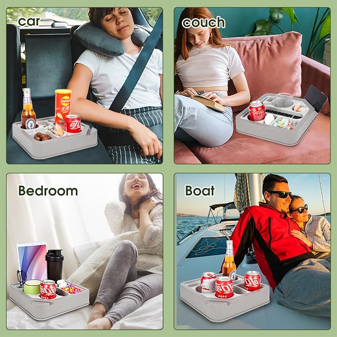 Couch Cup Holder Bed Caddy Couch Caddy Couch Tray Cup Holder for Couch,Couch Caddy with Cup Holder for Remote Phone Tablet Beverage Snack Gray.