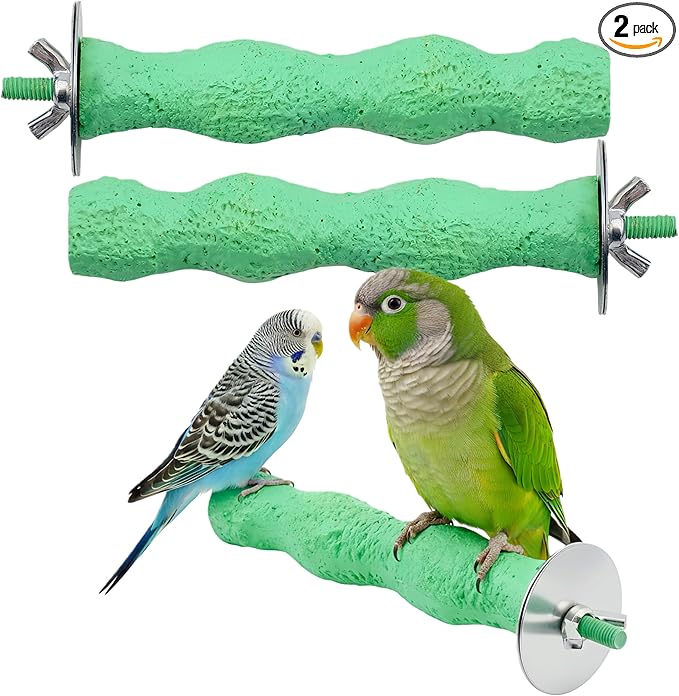 2-Piece Bird Beak Grinding Stone Perch Set, Anti-Slip Parrot Nail Trimming Stick with Resin Beak Grinder, Washable Claw Trimmer Care Stand for Budgie, Cockatiel, Parakeet Cage Accessories