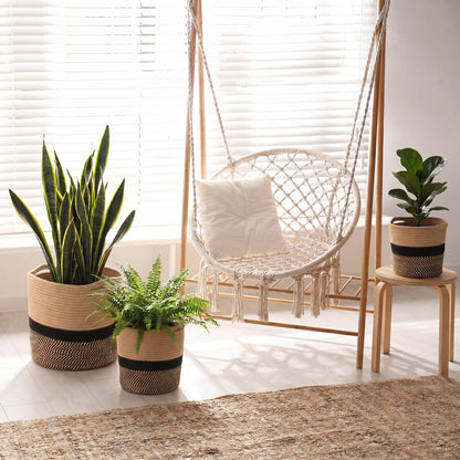 Xuhal 3 Pcs Plant Basket Woven Storage Basket Boho Planter Baskets Modern Woven Flower Tree Pots for Home Decor Blankets Organization