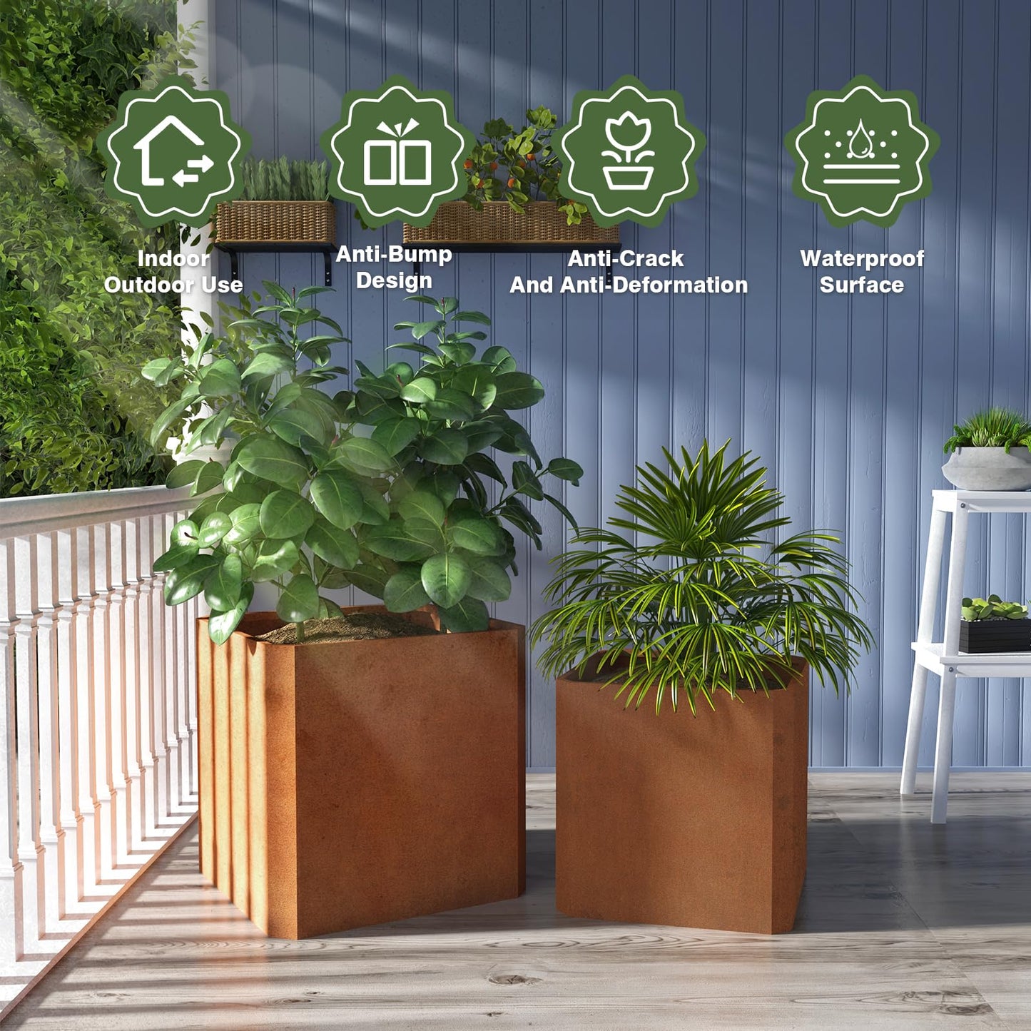 GJWCVL Corten Steel Planter Box-26"x26"x26"-Large Square Planter Matel -Outdoor Indoor- Heavy Duty Rustic Tall Planter Box Commercial Residential for Porch Patio Deck Home Backyard