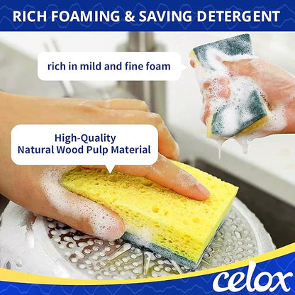 CELOX Sponges Kitchen, Cleaning Sponge for Dish, Yellow, 12 Pack