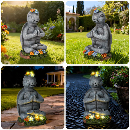 Meditating Turtle Garden Statue with Solar LED Lights - Zen Yoga Turtle Figurine with Succulents, 8.7-Inch Resin Garden Decor, IP65 Waterproof Outdoor Sculpture, Unique Birthday Gifts for Women Mom