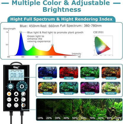 hygger 38W Aquarium Light, 24/7 & DIY Mode Fish Tank Light with Timer, IP68 Waterproof Full Spectrum, 8 Colors, 10 Brightness Day & Night Cycle Memory Function for 29-35 Inch Tank