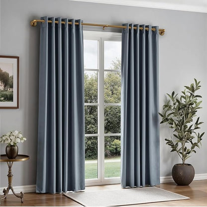 Zeerobee Curtain Rods for Windows 48 to 84, 1 Inch Industrial Wrap Around Warm Gold Curtain Rod, Indoor/Outdoor Room Divider Adjustable Drapery Pole, 48"-86"