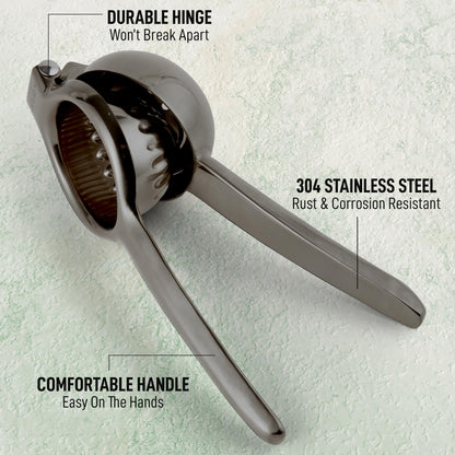 Zulay Lemon Squeezer Stainless Steel with Premium Heavy Duty Solid Metal Squeezer Bowl (Black Grip, Large)