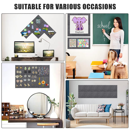 Large Cork Board Alternative 48" X 36" Bulletin Board - 12 Pack Removable Felt Wall Tiles with 30 pushpins, Large Cork Boards for Walls Cork Board for Office Pin Board Tack Board - Dark Gray
