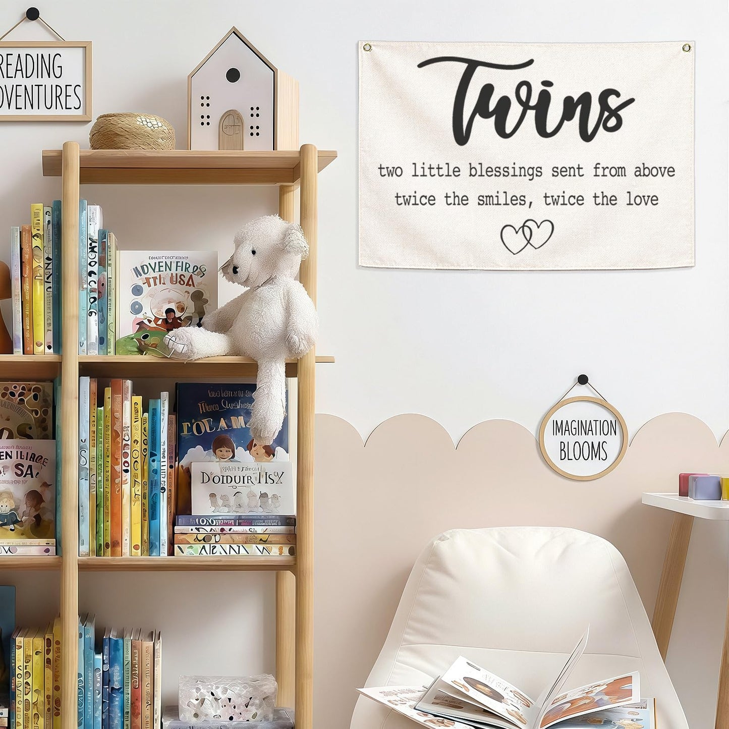Twin Room Sign Canvas Banner-Nursery Wall Decor Rectangular Flag Sign for Baby Kids Newborn Nephew,Bedroom Baby Room Door Decoration,Twins Two Little Blessings Quote,Christmas Gift 28.5"L x 20"W