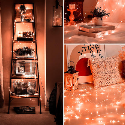 yietNL Fairy Lights 72ft 220 LED USB Twinkle String Lights, Silver Wire, Remote, Timer, 8 Modes, Waterproof, Orange