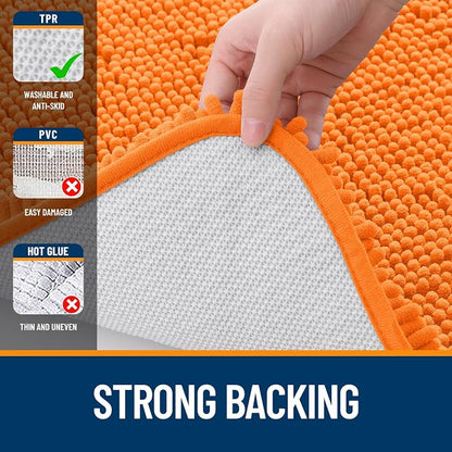 OLANLY Bathroom Runner Rugs 47x17, Extra Soft Absorbent Chenille Bath Rugs, Rubber Backing Quick Dry, Machine Washable Long Bath Mats for Bathroom Floor, Tub and Shower, Home Decor Accessories, Orange