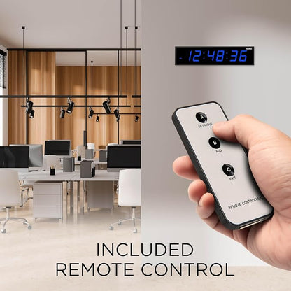 Ivation Oversized Large Digital Wall Clock - Big LED Digital Clock w/Large Display & Durable Aluminum Frame, Shelf or Wall Mount (24 Inch - Blue) 6 Brightness Levels | Time Memory | Remote