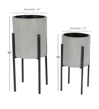 Deco 79 Metal Indoor Outdoor Planter Textured Exterior Large Planter Pot, Set of 2 Planters 19", 23"H, Light Gray